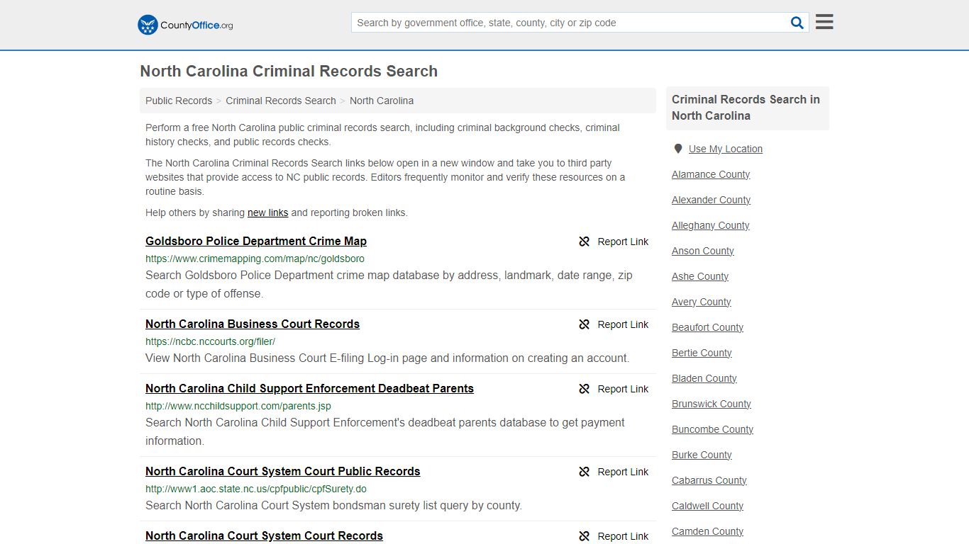 North Carolina Criminal Records Search - County Office
